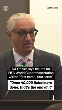 CEO of NJ Transit Kris Kolluri: The 40,000 Regional Transportation Tickets for FIFA World Cup Matches Will Be Sold on a First Come, First Serve Basis