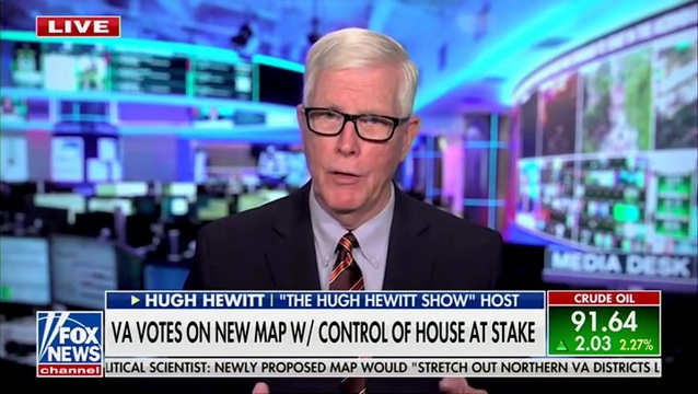 Hugh Hewitt on New Congressional Map in Va.: Obama Flooded Va. With Ads Saying That Republicans Are Trying to Steal Elections, It’s the Opposite