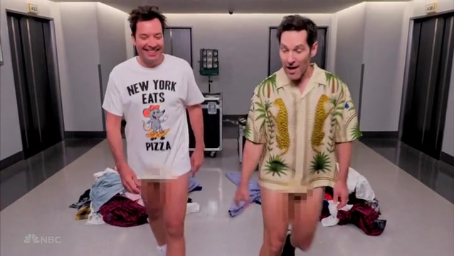 Jimmy Fallon and Paul Rudd Appear in Cold Open Wearing Only a Shirt Without Underwear