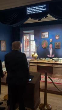 Trump Interacts with AI President Theodore Roosevelt at the Theodore Roosevelt Library in North Dakota