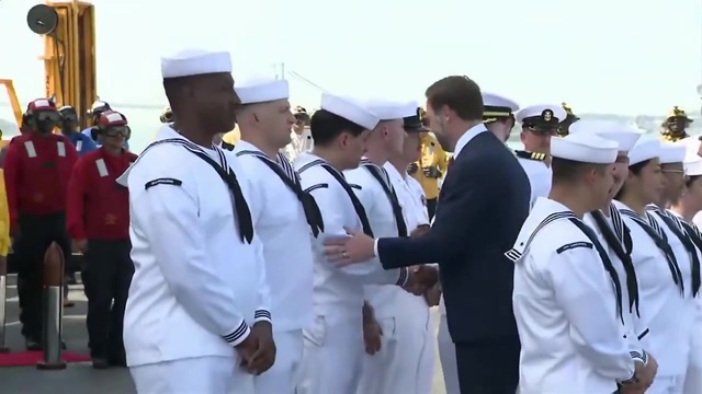 VP Vance Gives Out Challenge Coins to US Navy Sailors Aboard the USS Kearsarge in New York Harbor