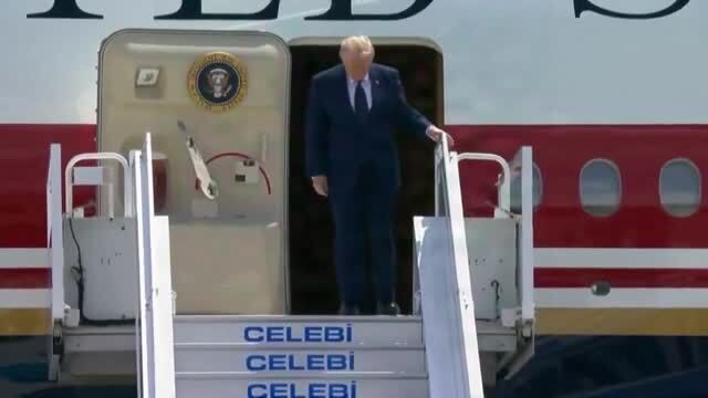Trump Touches Down in Ankara, Turkey, Where He Is Greeted by President Erdogan Ahead of the NATO Summit