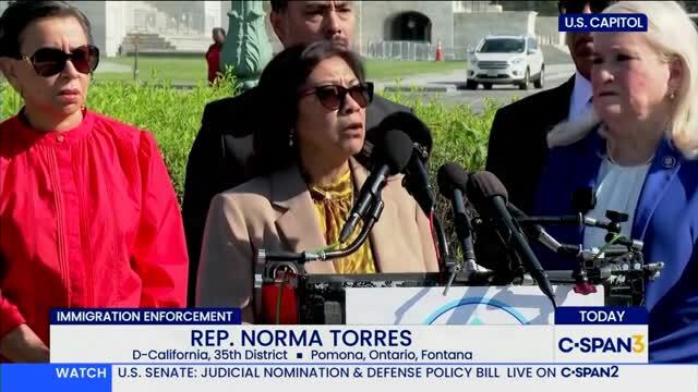 Rep. Norma Torres Speaks to Reporters About Her Experience of an ICE Van Trying to Run Her Off the Freeway
