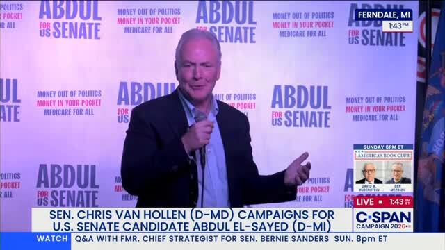 At Rally for Socialist Abdul El-Sayed, Dem Chris Van Hollen Gives a ‘Thumbs Up’ When a Crowd Member Calls to Oust Chuck Schumer If Dems Gain Power