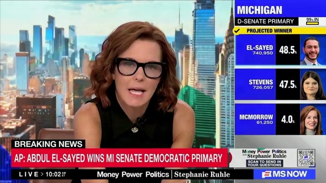 MS NOW’s Ruhle Compares El-Sayed’s Victory Over a Candidate with More Money to Ukraine Beating Russian Expensive Missiles with Their Cheap Drones