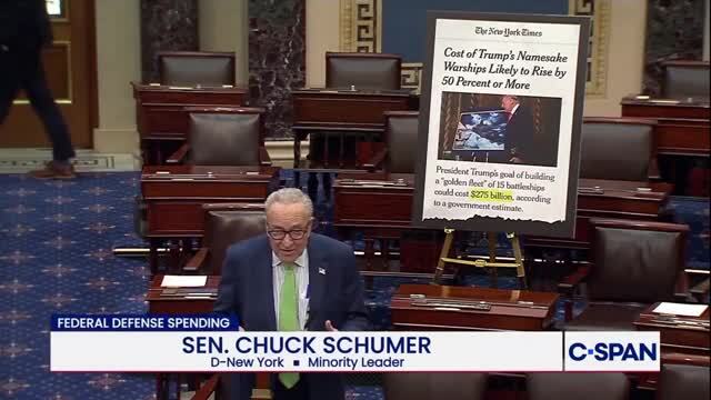 Sen. Schumer Opposes Trump’s $275B Defense Spending: Feeding Hungry Kids or Creating Unnecessary Battleships to Put Your Name on Them?