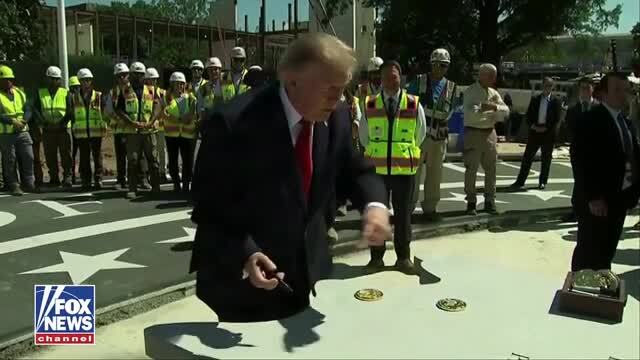 Trump Puts His Signature on a Cut of Marble to Commemorate the W.H. Helipad Project, Jokes About Making Sure Everyone Can See It: ‘We’re Flipping It’