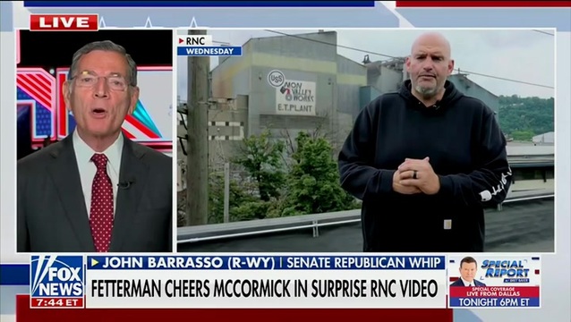 GOP Sen. Barrasso: John Fetterman Seems to Spend More Time in the Republican Cloakroom than He Does with the Democrats