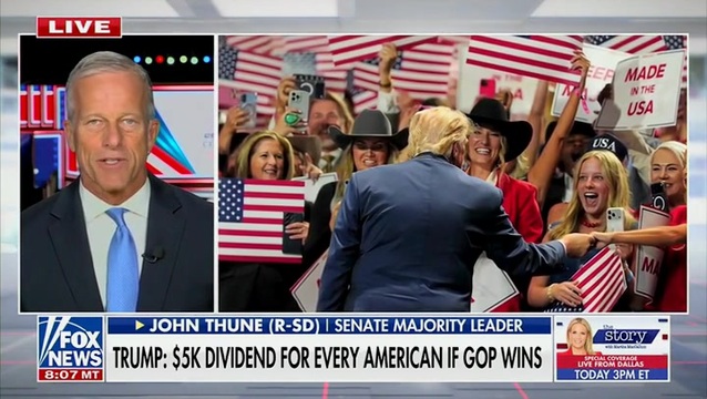 John Thune on Whether Senate Republicans Could Pass Trump’s $5K Dividend Proposal: ‘We’ll Cross That Bridge When We Come to It’