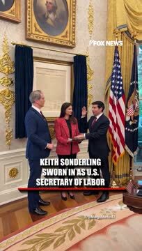 Keith Sonderling Is Sworn in as U.S. Labor Sec. In the Oval Office, with Treasury Sec. Scott Bessent Swearing Him in Alongside Trump