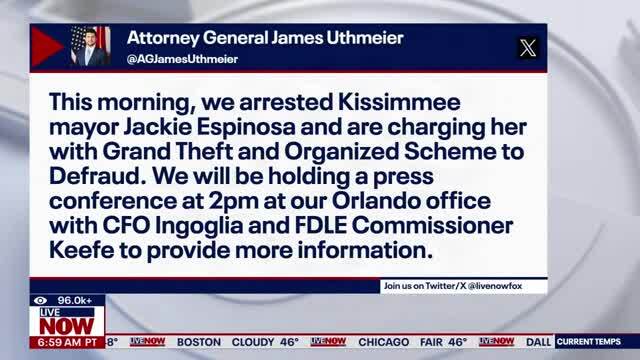 Fox: Kissimmee, Fla. Mayor Jackie Espinosa Arrested on Grand Theft, Fraud Charges, AG Says